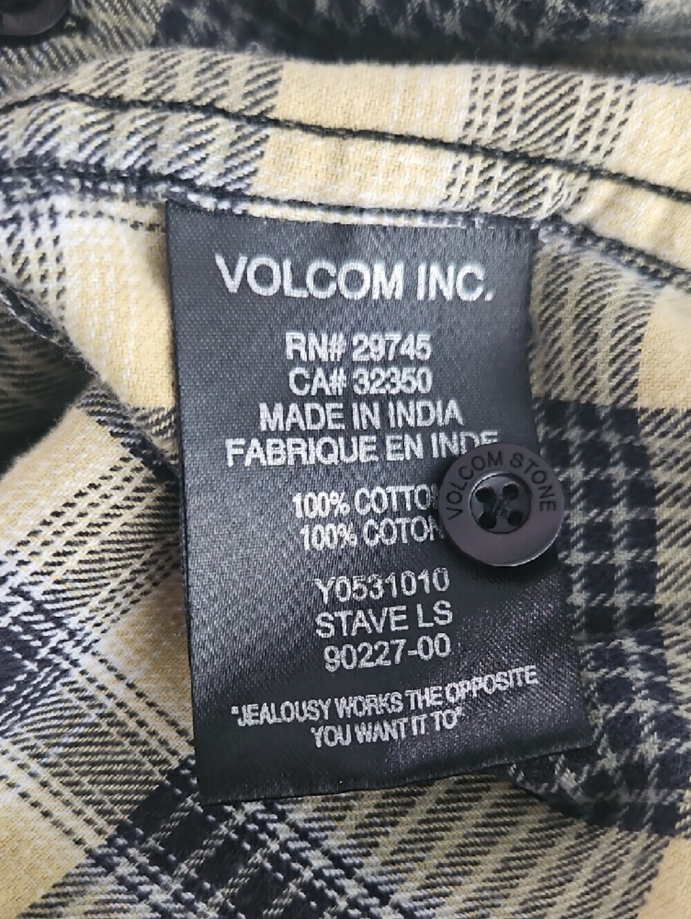 Volcom Kids Plaid Button-Down Shirt - Navy & Yellow Flannel SIZE 4 - Picture 5 of 7